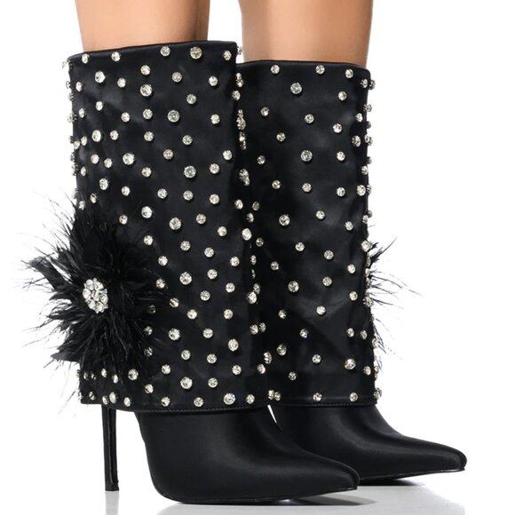 NEW AZALEA WANG Blaise Rhinestone Stiletto Booties black for women 264tn - Picture 2 of 14